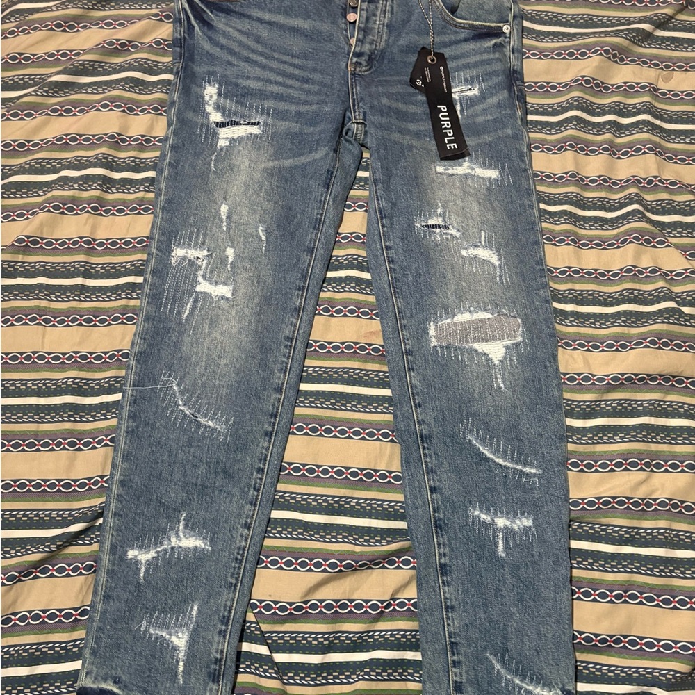Purple Distressed Blue Jeans